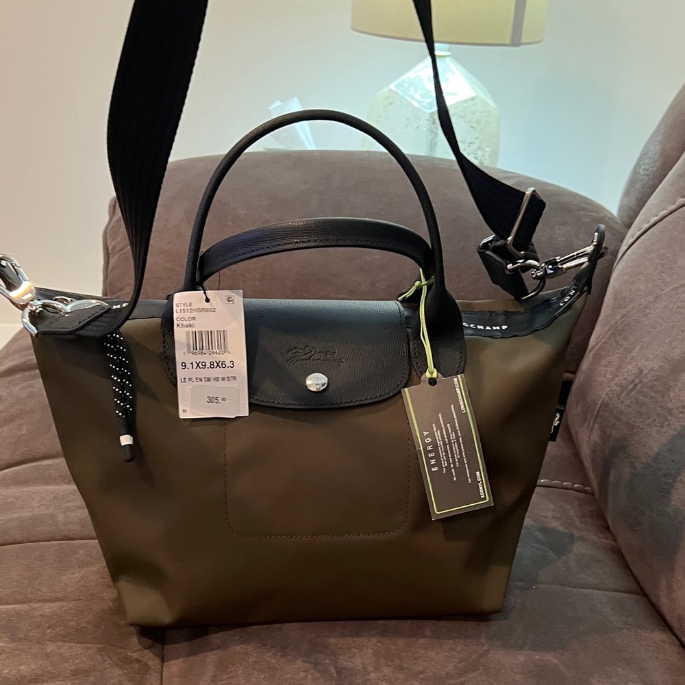 Longchamp Black and Khaki Handbag